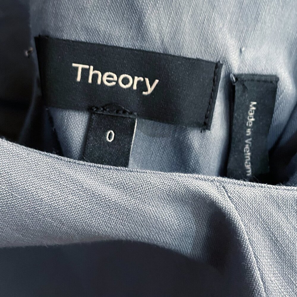 New Theory Vlorine Linen Blend Cross-Back Midi Dress Blue 0 $345 - Picture 7 of 10